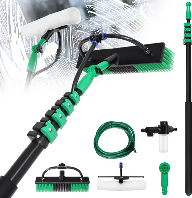 Produktbild von Aopunly 4.8m Waschbürste Teleskopstiel und Wasserzufuhr Set, für Reinigung von Glasflächen, Fenster- und Terrassenplatten usw.