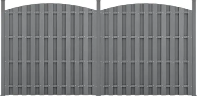 A pair of gray WPC garden gates shown from the front against a white background.