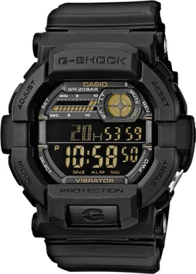 A close-up studio shot of a black Casio G-Shock watch.