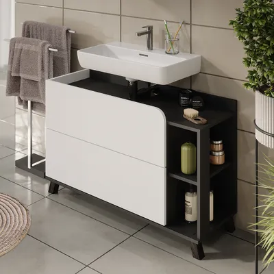 Produktbild von Vicco Waschbeckenunterschrank Karen, 100 x 65 cm mit 2 Schubladen, Anthrazit/Weiß