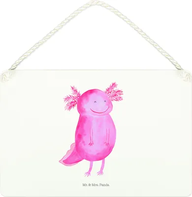 Produktbild von Mr. & Mrs. Panda Wandbild Holz Axolotl Glücklich DIN A4 - Weiß - Geschenk, Lurch, Türschild, Schild, Holzschild, holzbild, wandtafel, Schwanzlurch, gut Gelaunt