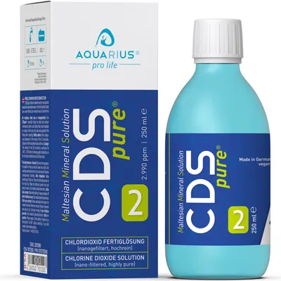 Produktbild von AQUARIUS pro life ® - CDSpure 250ml I nanogefiltert & hochrein I Chlordioxid-Fertiglösung (0,299%) in AQUARIUS BLUE Edition Glasflasche I 2 Jahre ungekühlt haltbar I 2990ppm I CDL Tropfen I Premium CDS I Das Original