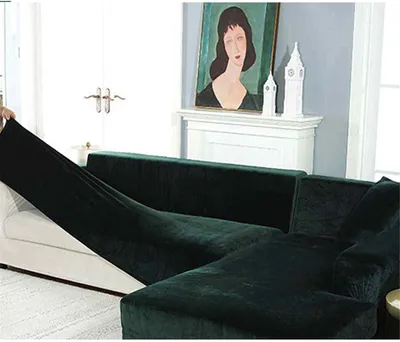 Zdjęcie produktu dla Pokrowiec na sofę 205x270 cm, ciemnozielony, welur stretch, ochrona mebli
