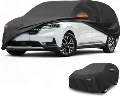 Produktbild von Autoabdeckung Wasserdicht Alle Wetter Automobil Au?en Anti-UV Sonne Regen Schutz Vollst?ndige Au?enabdeckung fš¹r Kia Carnival 190T-PU Schwarz mit Reflektierenden Streifen