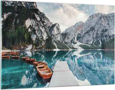 Produktbild von Bilder auf glas - Einteilig - Boote Berge Hafen - 120x80cm - Glasbilder - Wandbilder - Bilder - zum Aufhängen bereit - Wanddekoration aus Glas - Glas Bilder - Wandbild auf Glas - GAA120x80-5068