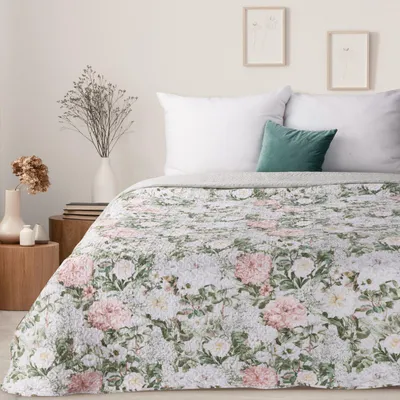 Zdjęcie produktu dla Koc Ida 200X220 cm motyw kwiatowy zielono‑różowy