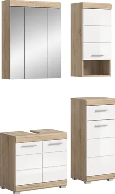 Produktbild von Lambada Badmöbelset L26 Weiß hochglanz, Eiche Nachbildung.