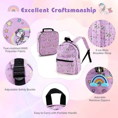 Imagen del producto de Conjunto de maleta para niños, color rosa, de 5 piezas: incluye una maleta de mano, una mochila y accesorios para viajes