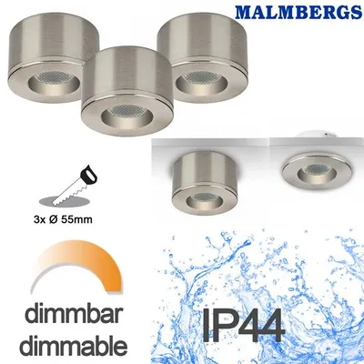 Produktbild von Malmbergs LED Spot Bad 230V – Mini Einbau- & Aufputzleuchte dimmbar IP44 – MD-31 Kit (3er Set)