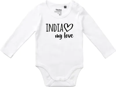 Produktbild von Huuraa Baby Body India my love 68 White  Baumwolle Fairtrade Langarmbody Geschenkidee