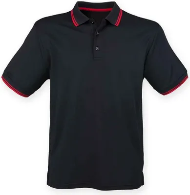 Produktbild von Henbury - Poloshirt Mit kontrastfarbenen Streifen für Herren PC5901 (S) (Schwarz/Rot)