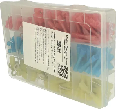 Immagine prodotto di Scatola assortita con capicorda/connettori/spine piatte con isolamento in guaina termorestringente, vari colori - 1 pezzo