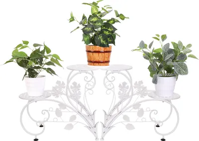 Zdjęcie produktu dla Stojak na rośliny WISFOR z 4 półkami, metalowy stojak na kwiaty, do wystroju ogrodu na balkonie, 93x40x23cm