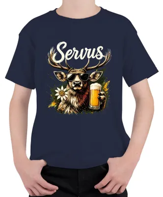Produktbild von Servus Hirsch Bayern Bier Sonnenbrille Edelweiß Lederhose Dirndl Kinder T-Shirt, Navy, 116