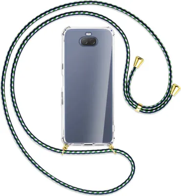 Produktbild von Handykette Backcover-Schutzhülle mit Band (Metall goldfarben) für Sony Xperia 10 - grün/blau/weiß