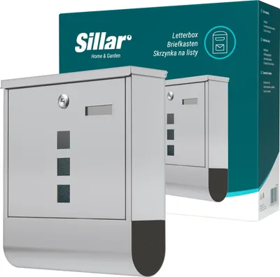 Produktbild von Sillar Briefkasten mit Zeitungsfach aus Edelstahl, Postkasten mit Paketfach und Schloss | Wetterfester Briefkasten | 10 × 30,5 × 33,5 cm | 2 Schlüssel | Silber | A4-Format