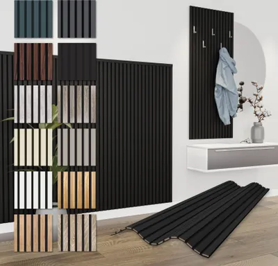 Produktbild von HEXIM Akustikpaneele 138,5x60cm - flexible Lamellenwand Holz MDF Wandpaneele Lamellenverkleidung Wandverkleidung Innendekoration schalldämmend (1 Paneel / 0,83 m² Black Edition - APH12)