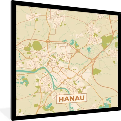 Produktbild von MuchoWow® Gerahmtes Poster Hanau - Karte - Vintage - Stadtplan 40x40 cm - Poster mit Schwarzem Bilderrahmen Wandposter Rahmen Foto Bilder - Mit Rahmen - Wanddekoration Schlafzimmer
