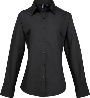 Produktbild von Premier Damen Popeline-Bluse / Bluse / Arbeitshemd, langärmlig RW2818 (40) (Schwarz)