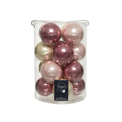 Produktbild von Weihnachtskugeln Glas 8cm 16 Stück - Samtpink / Puderrosa / Perle Mix