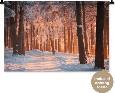 Produktbild von MuchoWow® Wandteppich Wandbehang Winter - Wald - Baum 90x60 cm Tapisserie Dekoration Wandtuch - Wandskulpturen - Bildteppich