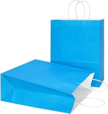 Produktbild von Famanu Geschenktüten aus Kraftpapier mit Griffen - Blau - 25 Stück - 26 x 32 x 12 cm