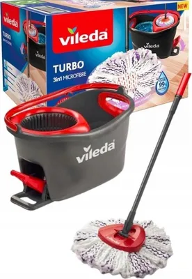 Produktbild von Vileda 4023103227446, Mop & bucket set, Mikrofaser, Kunststoff, Laminat, Kacheln, Holz, Nass, Schwarz, Rot, Einzeltank