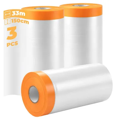Abdeckfolie 3 Rollen, 150 cm x 33 m, transparent, staubdicht
