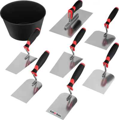 Immagine prodotto di KOTARBAU® Set di cazzuole da muratore in acciaio inox + cazzuola a tazza per intonaco Set di cazzuole da 8 pezzi cazzuola da muratore per intonacatura per professionisti e amanti del fai da te