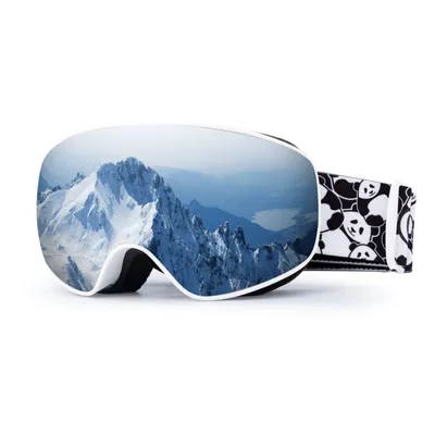 Immagine prodotto di Qunature Occhiali da sci Anti-Fog Occhiali da snowboard Occhiali da neve Panda Design Occhiali sferici a specchio Giovani Telaio bianco/Lente grigia