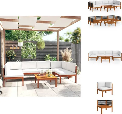 Produktbild von vidaXL 7-tlg. Garten-Lounge-Set mit Kissen Cremeweiß Massivholz Akazie -  Gartenmöbel-Sets