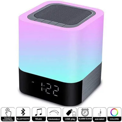 Produktbild von Nachttischlampe mit Touch-Steuerung, LED-Bluetooth-Lautsprecher, dimmbarer kabelloser Lautsprecher mit Nachtlichtfunktion, tragbarer kabelloser Bluetooth-Lautsprecher mit 48 LEDs und Farbwechsel