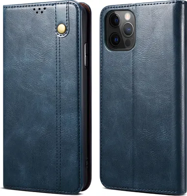 Image de Etui pour iPhone 14 Pro étui en cuir avec fonction stand bleu