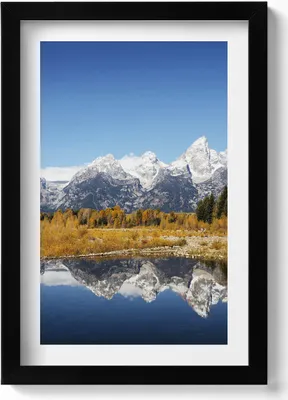 Produktbild von Bergsee und Herbstbäume– Wandbild mit Rahmen – Gerahmtes Bild  – Wanddekoration – 20x30 cm – Schwarz