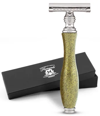 Produktbild von Der Rasierhobel für Damen und Herren, Antik-Metallgriff, Gold Packung, Rutschfester Nassrasierer aus hochwertigem Messing Silber, Abwaschbarer 11 cm