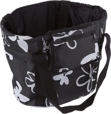 Productafbeelding van Fietsmand stof stuur - Met regenhoes - Zwart met bloemen - Max. 5 kg