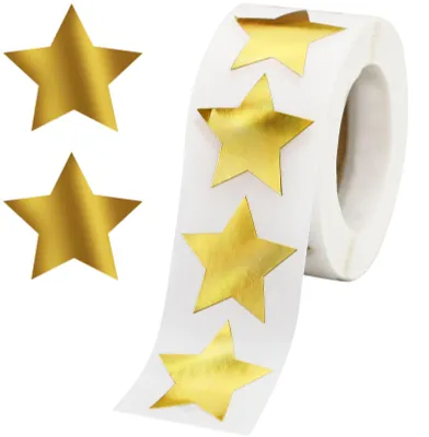 Productafbeelding van 500 gouden ster stickers zelfklevend 25 mm op rol