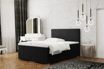 Produktbild von Boxspringbett Schlafzimmerbett RAMON 120x220cm in Stoff Matt Velvet Schwarz