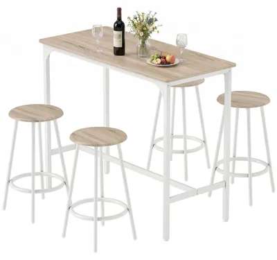 Productafbeelding van HOMCOM barkrukset met bartafel, presentatietafel met 4 stoelen met voetsteun, eikenhout