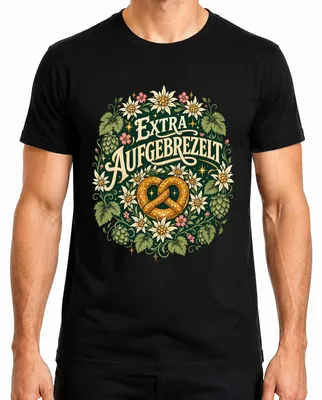 Productafbeelding van Oktoberfest-broodje met extra toppings, traditionele kledingbroek, heren T-shirt, zwart, maat L