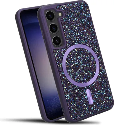 Produktbild von Cadorabo Hülle für Samsung Galaxy S23 Hülle Glitzer kompatibel mit MagSafe in LILA magnetische Handyhülle Sparkle Diamond für Samsung Galaxy S23 stoßfeste Diamant Crystal Schutzhülle mit Magnetkraft
