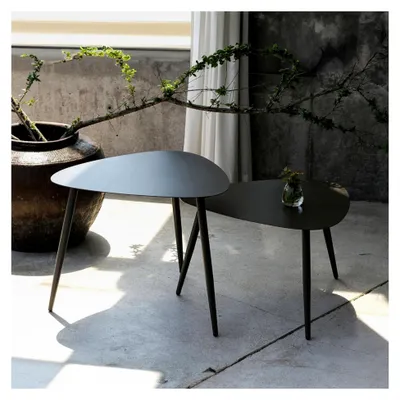 Produktbild von Outdoor Couchtisch 2er Set Aymavilles Gartentisch Beistelltisch Indoor Satztisch wetterfest Metall Balkontisch Anthrazit