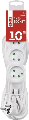Prodlužovací kabel 10 m / 4 zásuvky / bílý / PVC / 1,5 mm2