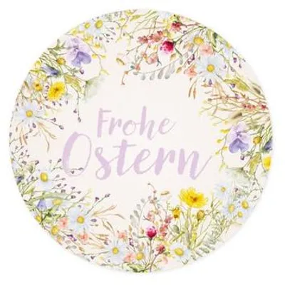 Produktbild von 200 Ostersticker Frohe Ostern Aufkleber auf Rolle rund 4 cm bunt floral Etiketten