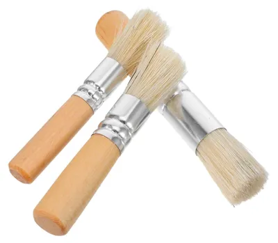 Produktbild von 3er Set Pinsel mit Naturborsten und Holzgriff für Öl- und Acrylfarben, Schablonenpinsel für Künstler, Aquarell- und Detailpinsel für Bastelprojekte