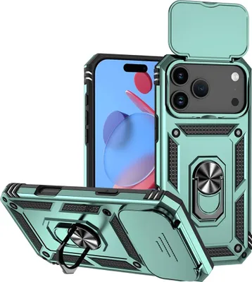 Produktbild von iPhone 17 Pro Hülle - Coverup Armor Ring Ständer Back Cover mit Kamera Schutz - Grün