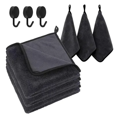 Productafbeelding van 3-delige set microvezeldoeken voor het drogen van auto's, snel drogend, ultra-absorberend, pluisvrij, zonder krassen, geschikt voor gebruik in de douche, 30 x 30 cm