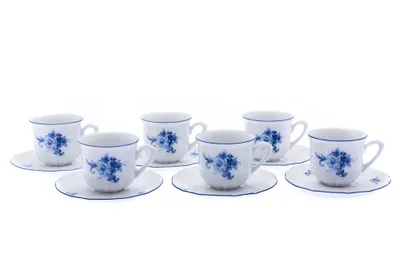 Zdjęcie produktu dla Thun 1794 Rose, filiżanki i spodki, porcelana, niebieskie róże, 100 ml, Thun, 6 szt