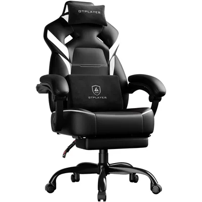 Produktbild von GTPLAYER Gaming Stuhl Chair Gamer Sessel Gamer Stuhl mit Fußstütze Lendenkissen Kopfstütze Höhenverstellbar Verstellbaren Armlehnen mit Fußstütze Weiß
