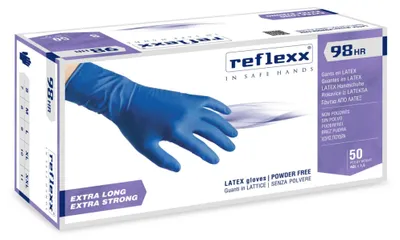 Productafbeelding van Reflexx R98 Gekleurde, poedervrije latex handschoenen, 18,5 gram, categorie 3, blauw, 50 stuks, maat L